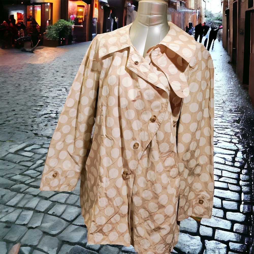 RAMOSPORT | Cute Tan & Cream Polkadot Flare Rain Coat | size L